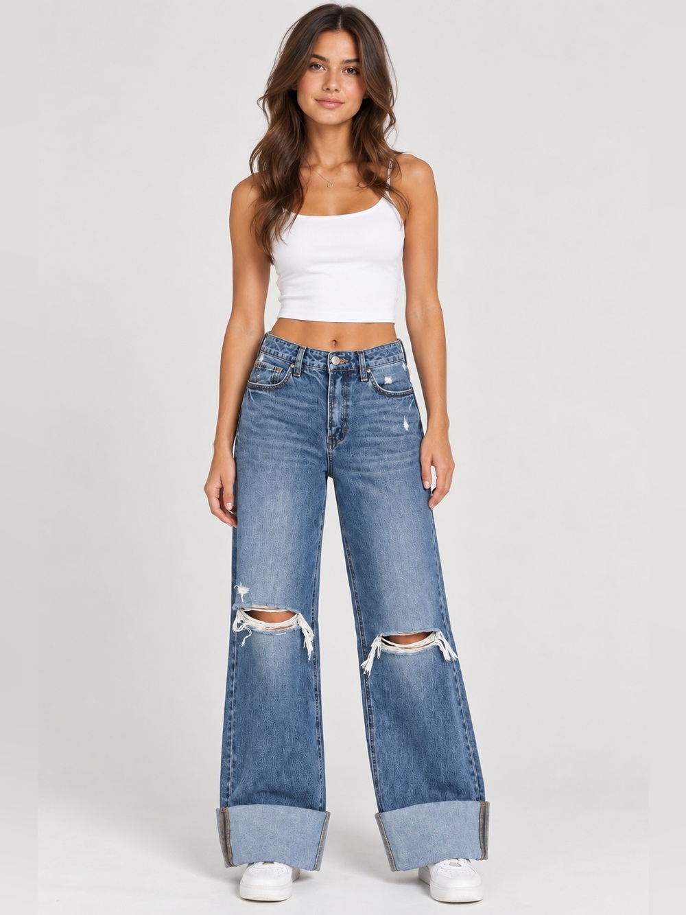 Altar’d State Women’s 28 High Rise Wide-Leg Jeans Denim Distressed Cuffed